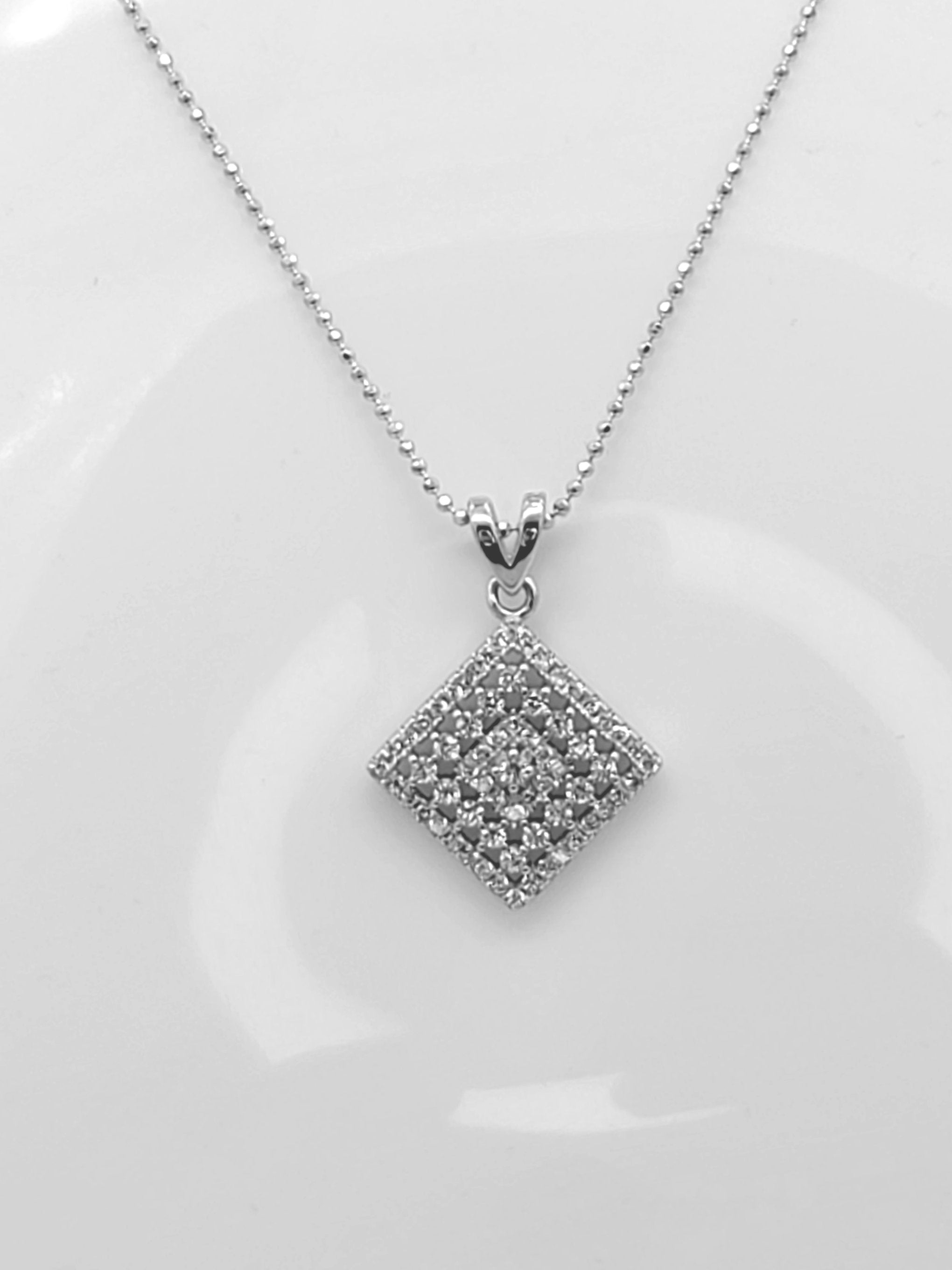 Squared Off Shimmers -  Sterling Silver Pendant Necklace and Stud Earrings Set