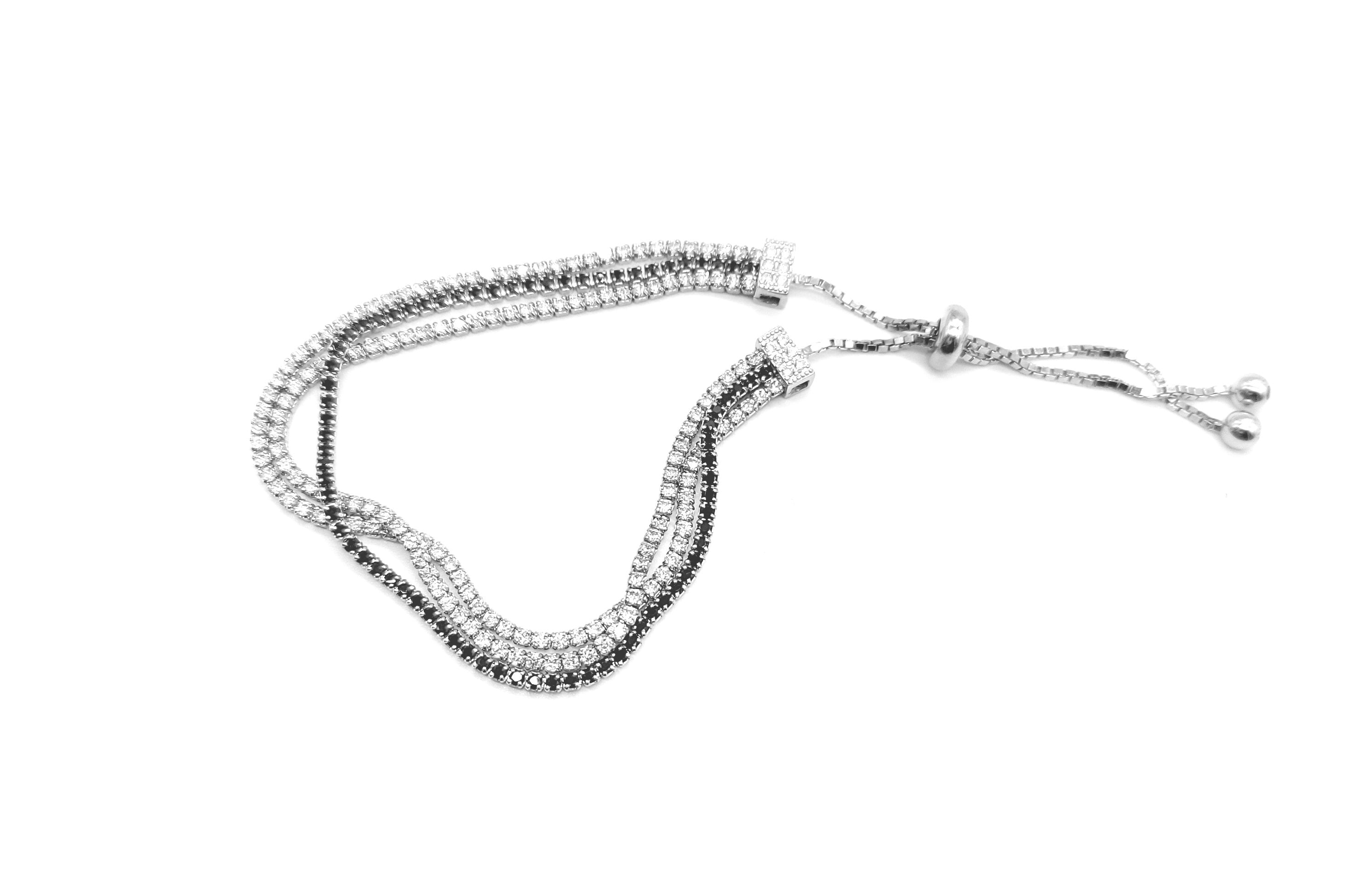 Sterling Silver Cubic Zirconia with black Bolo Bracelet