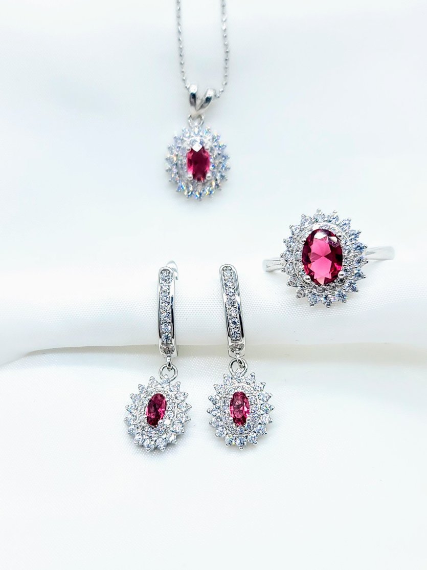 Iisfir's Collection - Colors - Stimulated Ruby Complete Set - Sterling Silver