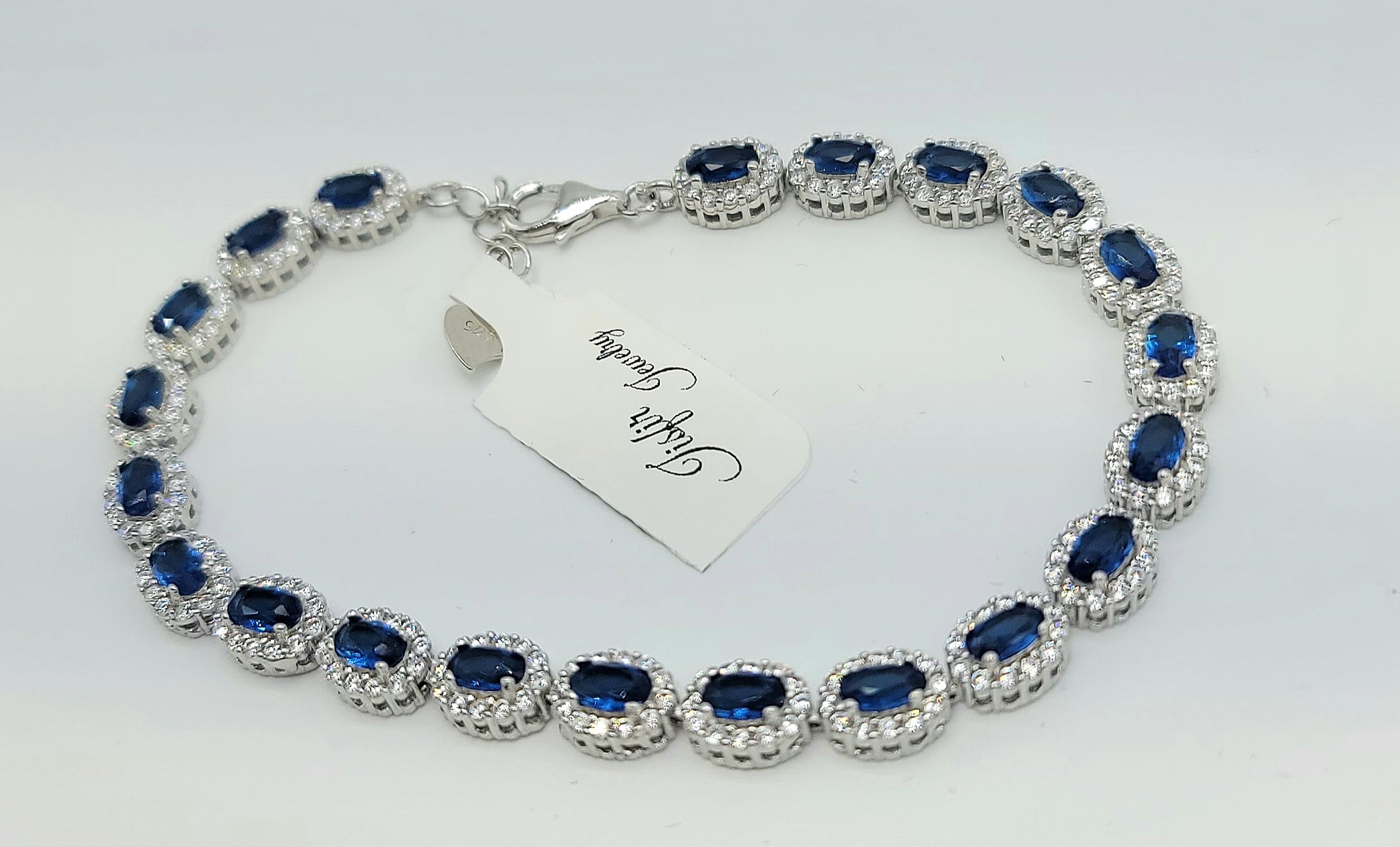 Stimulated Sapphire and CZ Sterling Silver Bracelet