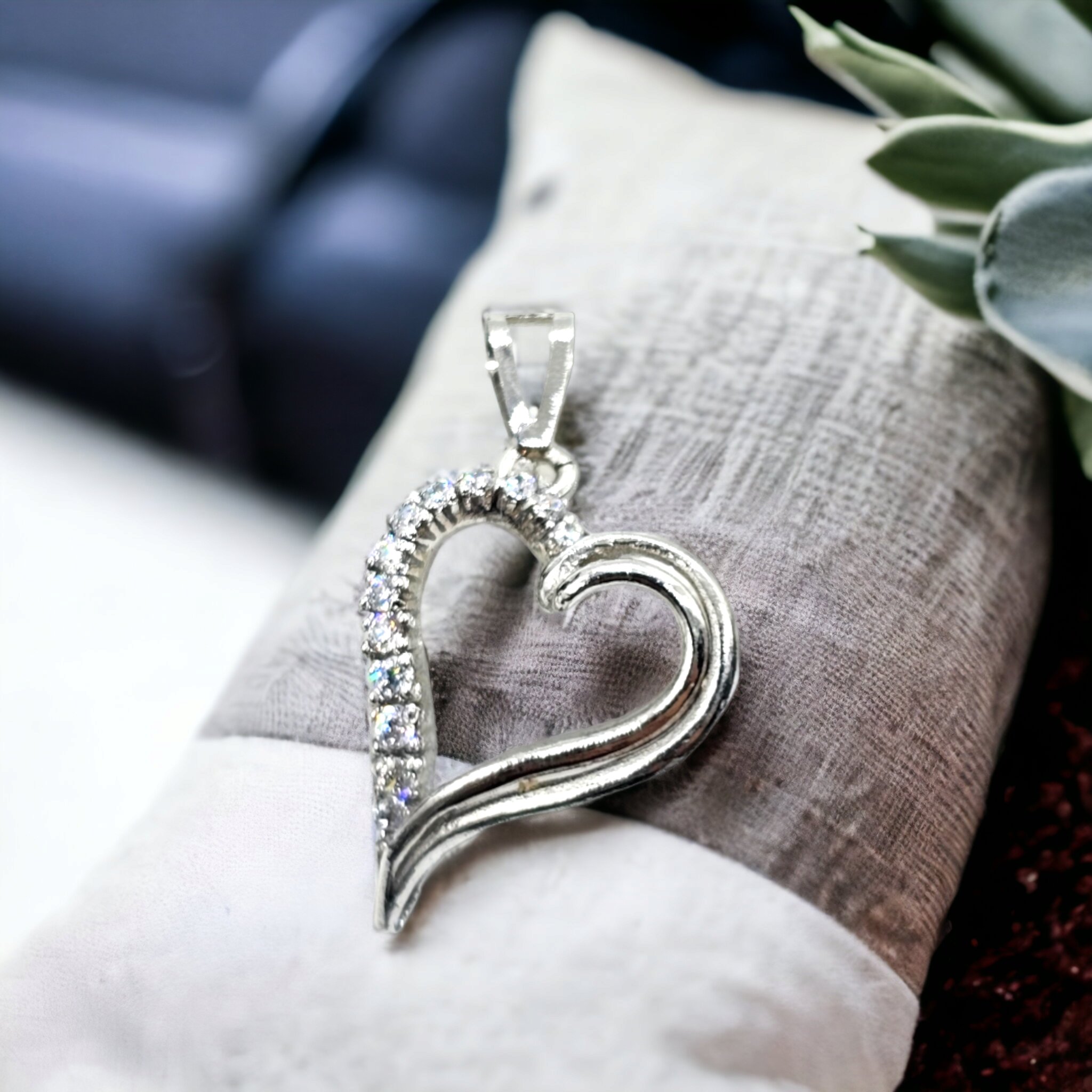 Sterling Silver Heart Pendant with Cubic Zirconia