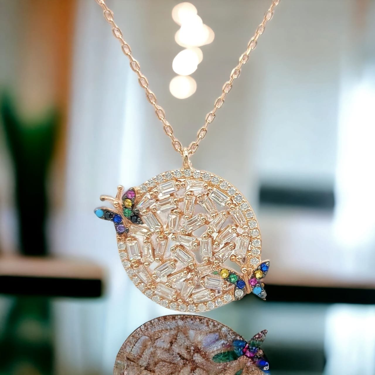 CZ and multicolor butterfly pendant - Gold plated