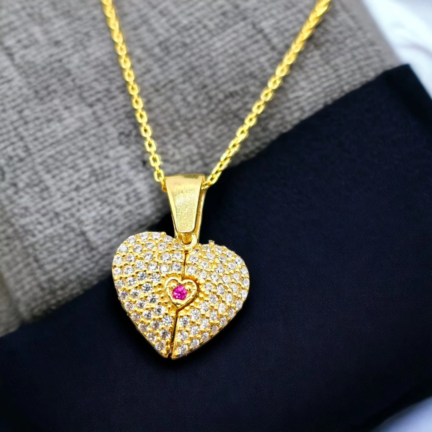 Gold Plated Sterling Silver Pendant Necklace with Pink Gemstone Accent