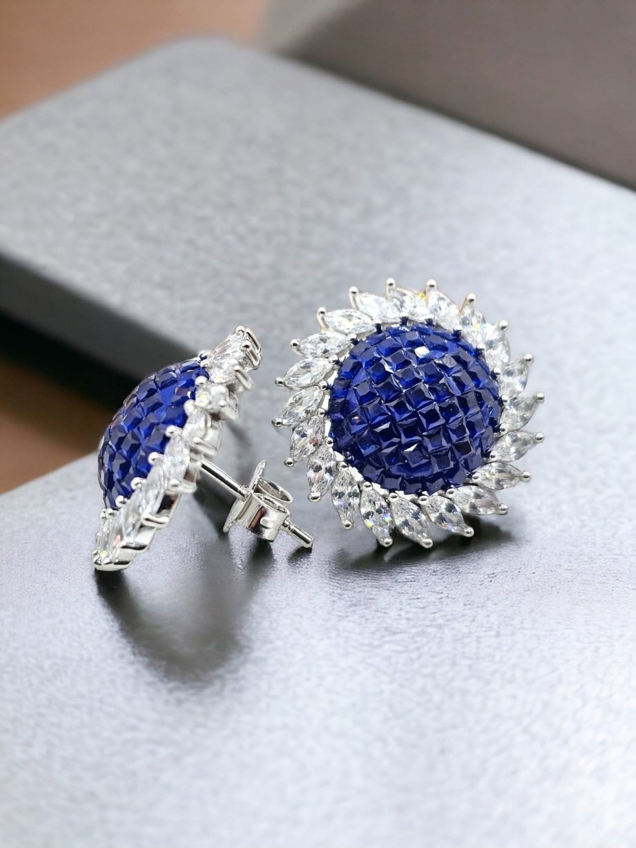"Luxury Simulated Sapphire Halo Studs"