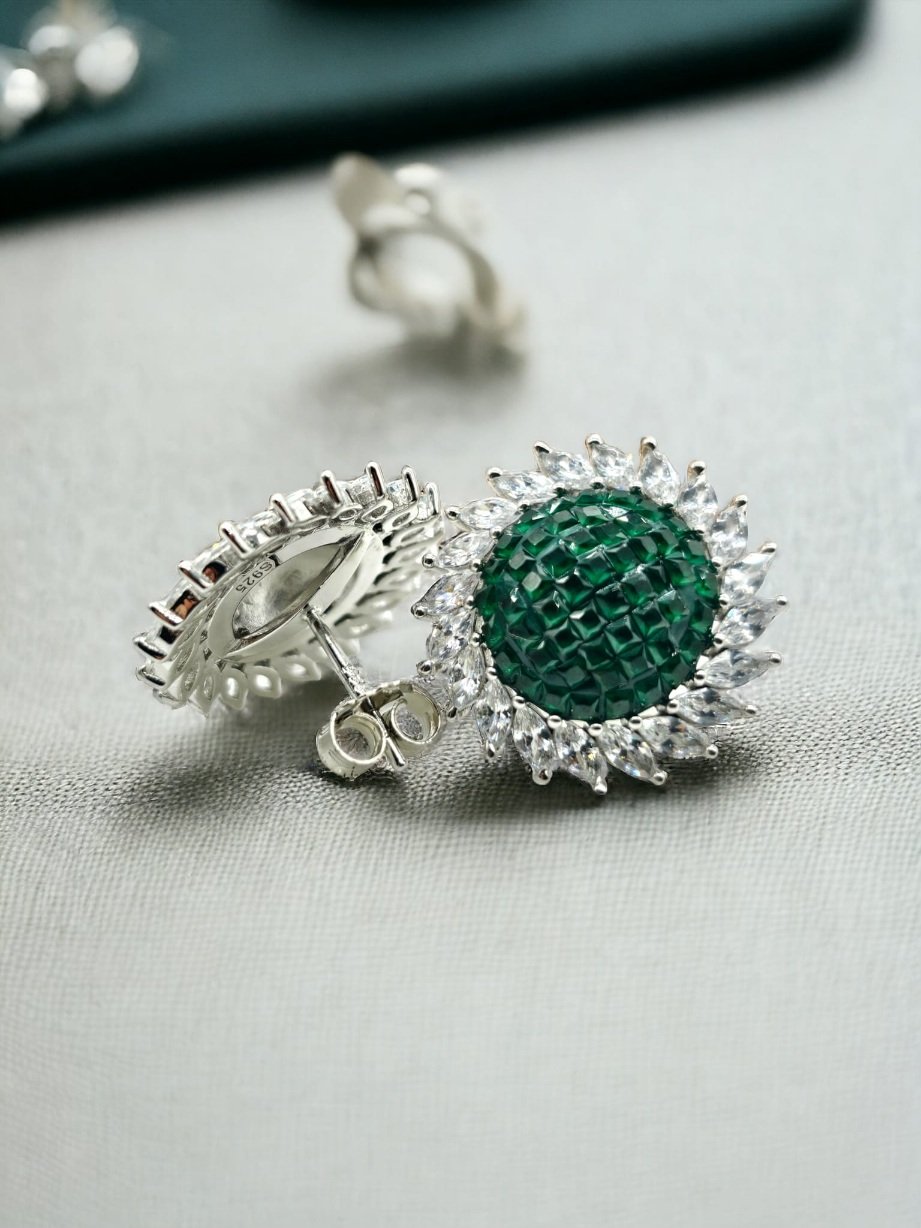 "Luxury Simulated Emerald Halo Studs"